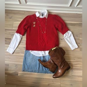 GAP Red Cableknit Short Sleeve Sweater
